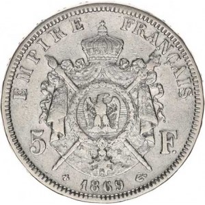 Francie, Napoleon III.(1852-1870), 5 Francs 1869 BB KM 799,2, tém.
