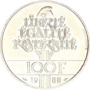 Francie, Pátá republika (1959-), 100 Francs 1988 - Fraternity, hlava Republiky KM 966 A