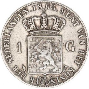 Nizozemí, William III.(1849-1890), 1 Gulden 1863 KM 93