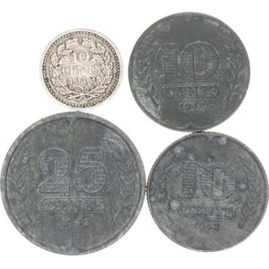 Nizozemí, Wilhelmina I.(1890-1948), 10 Cents 1919, 1942(2x), +25 Cents 1941 4 ks