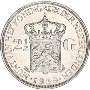 Nizozemí, Wilhelmina I.(1890-1948), 2 1/2 Gulden 1939 KM 165