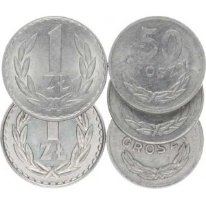 Polsko, (1952-1990), 50 Groszy 1957, 1970, 1977; + 1 Zloty 1971, 1982 5 ks