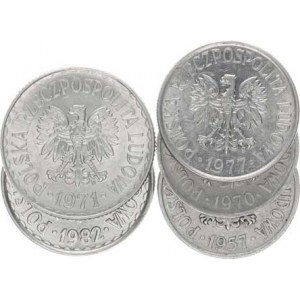 Polsko, (1952-1990), 50 Groszy 1957, 1970, 1977; + 1 Zloty 1971, 1982 5 ks