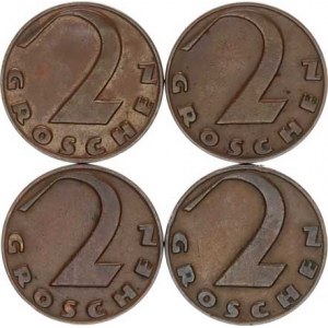 Rakousko, 2 Groschen 1925, 1926, 1927, 1929 4 ks