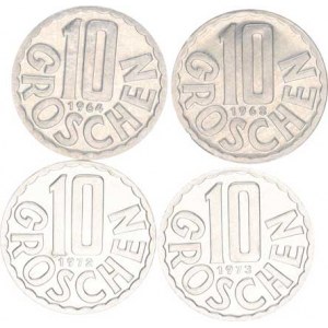 Rakousko, 10 Groschen 1964, 1968 (RR), 1972, 1973 4 ks