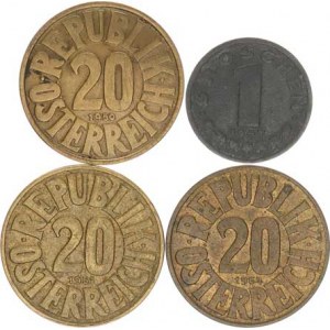 Rakousko, 20 Groschen 1950, 1951, 1954; +1 Groschen 1947(-1/2) 4 ks