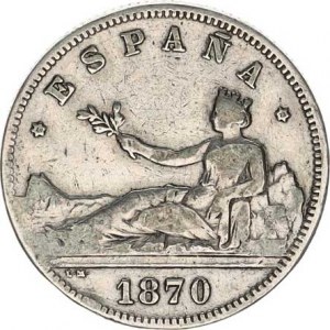 Španělsko, mezivládí (1868-1870), 2 Pesetas 1870(73) DE-M Y.59