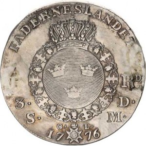 Švédsko, Gustav III. (1771-1792), 1 Riksdaler 1776 OL KM 514 R, v rv. odstr. spona