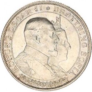 Švédsko, Oscar II. (1872-1907), 2 Kronor 1907 EB - Zlatá svatba KM 776 Ag 800 15 g