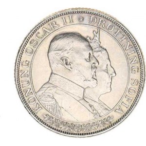 Švédsko, Oscar II. (1872-1907), 2 Kronor 1907 EB - Zlatá svatba KM 776 Ag 800 15 g