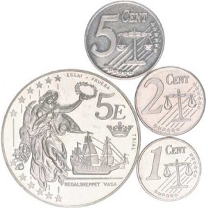 Švédsko, Charles XVI.(1973-), 5 Euro 2003, +1, 2, 5 Cent 2003 - vše Ag PROBE 4 ks