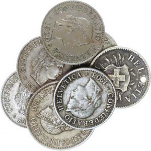 Švýcarsko, 5 Rappen 1850 BB (-3/4), 1873 B (dírka), 1908 B, 1909 B, 1920 B,