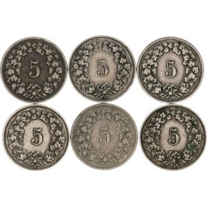 Švýcarsko, 5 Rappen 1883, 1907, 1912, 1926, 1943(2x) vše B 6 ks