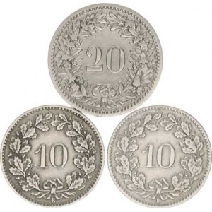 Švýcarsko, 10 Rappen 1882, 1907; +20 Rappen 1885 vše B 3 ks