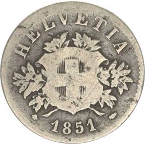 Švýcarsko, 20 Rappen 1851 BB KM 7 RR