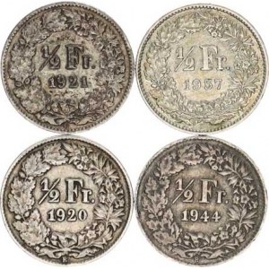 Švýcarsko, 1/2 Francs 1920, 1921, 1944, 1957 vše B 4 ks