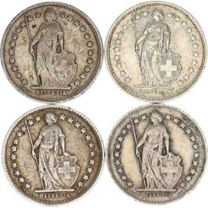 Švýcarsko, 1/2 Francs 1920, 1921, 1944, 1957 vše B 4 ks