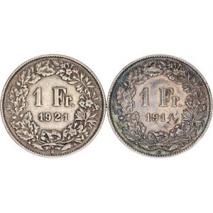 Švýcarsko, 1 Francs 1914, 1921 oba B 2 ks
