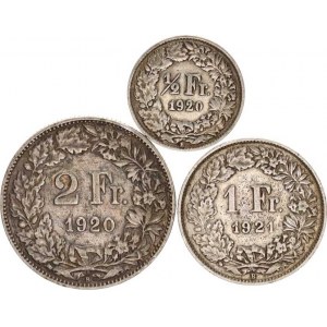 Švýcarsko, 2 Francs 1920 B, +1 Franc 1921 B, +1/2 Franc 1920 B 3 ks