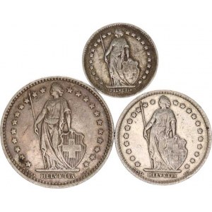 Švýcarsko, 2 Francs 1920 B, +1 Franc 1921 B, +1/2 Franc 1920 B 3 ks
