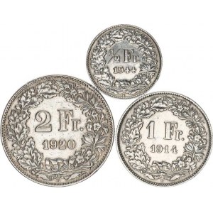 Švýcarsko, 2 Francs 1920 B; +1 Francs 1914 B; +1/2 Francs 1941 B 3 ks