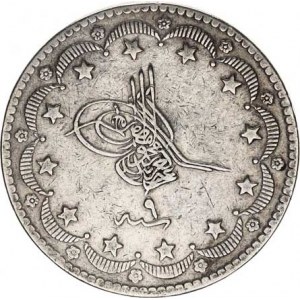 Turecko, Abdul Aziz (1861-1876 AD), 20 Kurush AH 1277 rok 9 KM 693 Ag 830 23,759 g