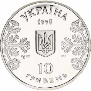 Ukrajina, 10 Griven 1998 - OH Nagano, biathlon KM 45 Ag 925 33