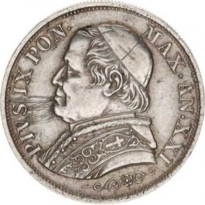Vatikán-Papežský stát, Pius IX.(1846-1878), 1 Lira 1866 R rok XXI var.: PON. MAX.. KM 1378