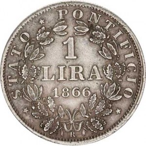 Vatikán-Papežský stát, Pius IX.(1846-1878), 1 Lira 1866 R rok XXI var.: PON. MAX.. KM 1378