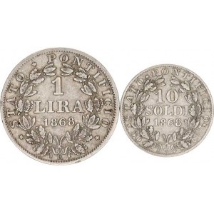 Vatikán-Papežský stát, Pius IX.(1846-1878), 1 Lira 1868 R rok XXIII; +10 Soldi 1868 R rok XXII 2 ks