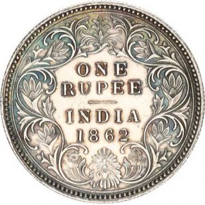 Britská Indie, 1 Rupee 1862 KM 473,1 Ag 917 11,660 g, nep. rys.