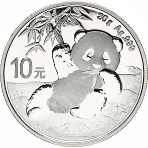 Čínská lidová republika, 10 Yuan 2020 - Panda / Chrám KM ., Ag 999 30,00g