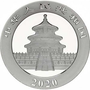 Čínská lidová republika, 10 Yuan 2020 - Panda / Chrám KM ., Ag 999 30,00g