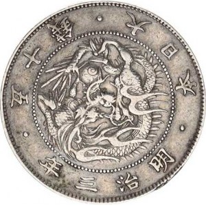 Japonsko, Mutsuhito (1867-1912), 50 Sen rok 3 (1870) Ag 800 12,371 g Y. 4 RR