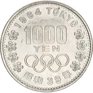 Japonsko, 1 000 Yen rok 39 (1964) - OH Tokyo Y. 80 Ag 925 20 g