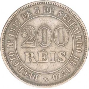 Brazilie, Pedro II. (1831-1889), 200 Reis 1878 (CuNi) KM 478