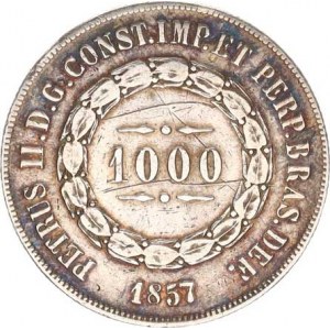 Brazilie, Pedro II. (1831-1889), 1000 Reis 1857 KM 464 Ag 917 12,569 g