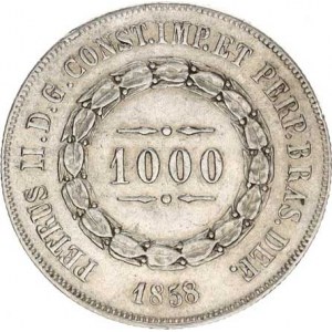 Brazilie, Pedro II. (1831-1889), 1000 Reis 1858 Ag 917 12,75 g KM 465, zc. nep. he.