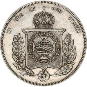 Brazilie, Pedro II. (1831-1889), 1000 Reis 1860 - přeražený letopočet ! Ag 917 12,75 g
