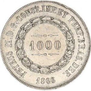 Brazilie, Pedro II. (1831-1889), 1000 Reis 1866 Ag 917 12,75 g KM 465