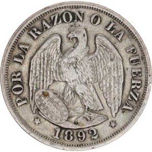 Chile, 20 Centavos 1892 KM 138.4 Ag 500 5 g