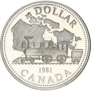 Kanada, 1 Dollar 1981 - Železnice KM 130 Ag 500 23,32 g