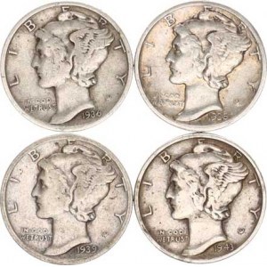 U.S.A., 1 Dime 1935 S, 1936, 1939 D, 1943 4 ks