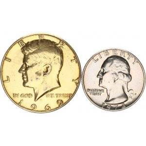 U.S.A., 1/2 Dollar 1969 D zlacený; +1/4 Dollar 1972 D 2 ks