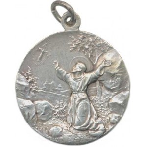 Náboženské medaile, Františkáni - A: Svatý František, klečící mezi skalami s rozepjat