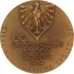 Olomouc, 60. výročí pobočky ČNS v Olomouci 1989 / denár Oty Sliného sign