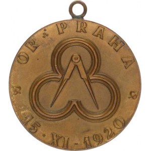 Praha, Zednářská lóže - OR PRAHA 15. XI. 1920, uprostřed znak, opis / kl