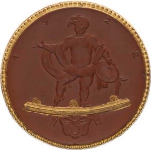 Německo, porcelánové medaile, Stadttheater Baufond 1922, míšeňský hnědý porcelán se zlacenou
