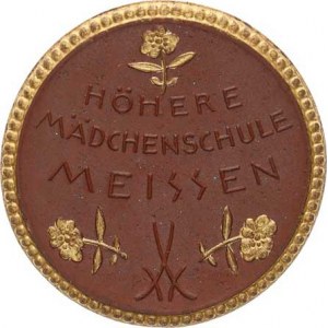 Německo, porcelánové medaile, MEISSEN - Höhere Mädchenschule, třířádkový nápis / tančící dívka