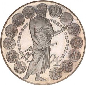 Rakousko, Vídeň - kalendářní medaile na rok 1987, Stojící Jupiter mezi znak
